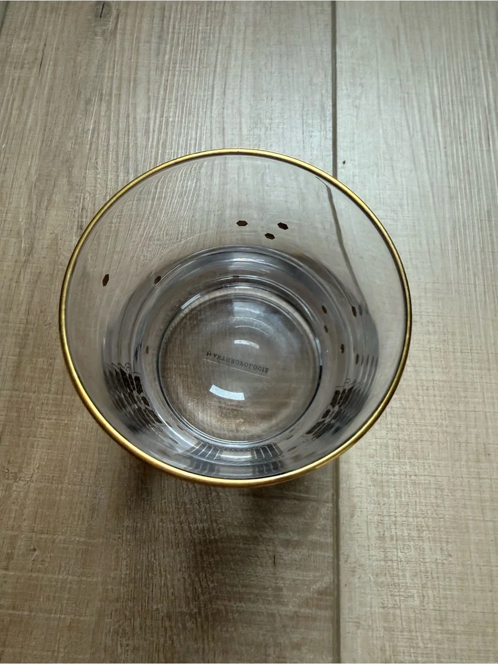 Anthropologie Clear Glass Vase with Black Monogram and Gold Trim